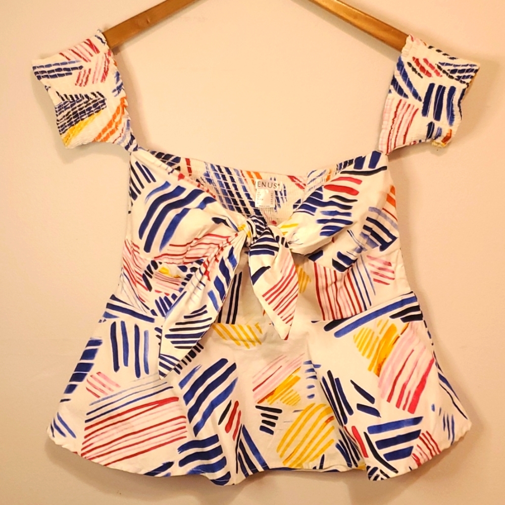 Multicolor tie front crop top